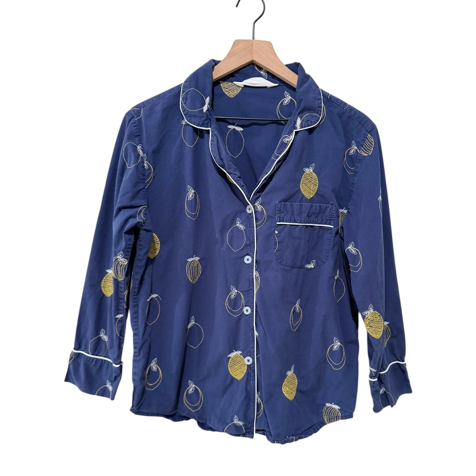 Print Fresh Printed Pajama Top Xs Blue Yellow Lemon Novelty Sleep Lounge